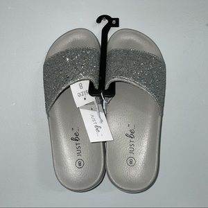 Silver Glitter Slides